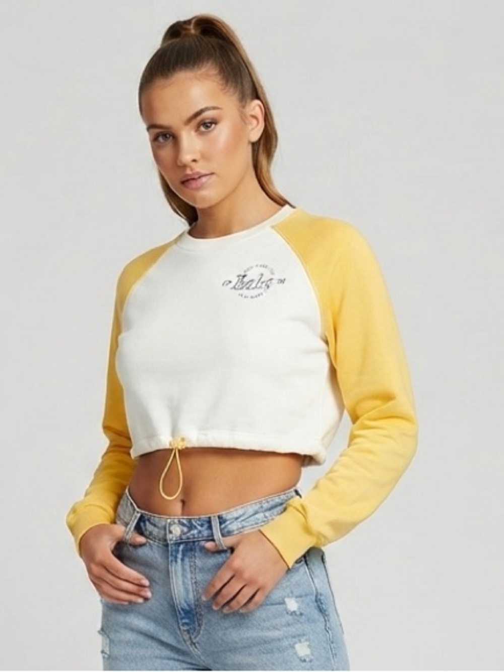 Bershka Yellow and White Crew Neck Sweater